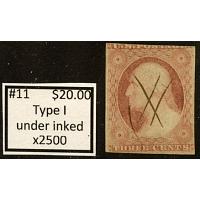 #11 3¢ Washington, Type I, Under Inked