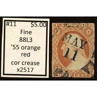 #11 3¢ Washington, Fine '55 Orange Red, 88L3
