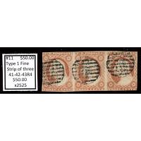 #11 3¢ Washington, Fine Type 1, Strip of Three, 41-42-43-R4