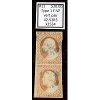 #11 3¢ Washington, Fine - Very Fine, Vertical Pair, 42-52R3