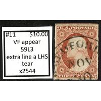 #11 3¢ Washington, Very Fine Appearance, 59L3