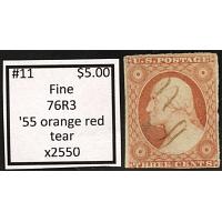 #11 3¢ Washington, Fine, '55 Orange Red, 76R3