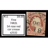 #11 3¢ Washington, Fine '54 Rose Red, 74R2L