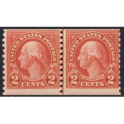 #599 2¢ Washington, Carmine, Coil Line Pair, Fine Centering