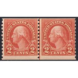 #599 2¢ Washington, Carmine, Coil Line Pair, Fine Centering