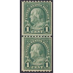#604 1¢ Franklin Coil Line Pair, Perforated 10 Horizontally