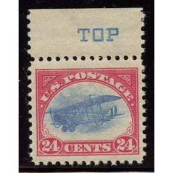 #C3 24¢ Carmine Rose & Blue, Curtis Jenny, NH, VF, Margin Single blue "TOP"