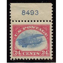 #C3 24¢ Carmine Rose & Blue, Curtis Jenny, NH, VF, Margin Single "8493"