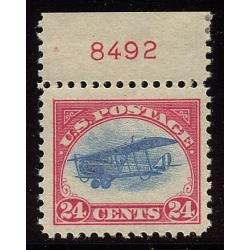 #C3 24¢ Carmine Rose & Blue, Curtis Jenny, NH, VF, Plate Number Red "8492