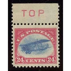 #C3 24¢ Carmine Rose & Blue, Curtis Jenny, NH, VF, Margin Single Red "TOP"