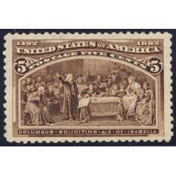 #234 5¢ Columbian and Isabella, Chocolate, VF NH