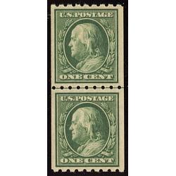 #390 1¢ Franklin, Coil Line Pair Green, VLH