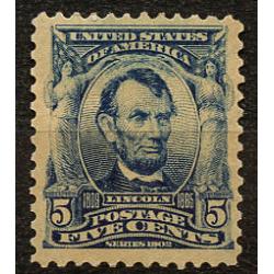 #304 5¢ Lincoln, Blue, Very Fine, Hinged