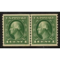 #443 2¢ Washington, Green, Coil Line Pair, VLH