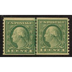 #490 1¢ Washington, Green Coil Line Pair