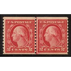 #492 2¢ Washington, Carmine Type III, Coil Line Pair NH