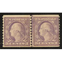 #493 3¢ Washington, Violet Type I Coil Line Pair, VLH