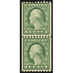 #448 1¢ Washington Green,  Coil Line Pair, Very, Very Lightly Hinged