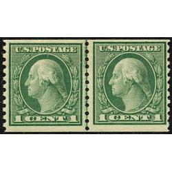 #443 1¢ Washington, Green, Coil line Pair, Gum Skip