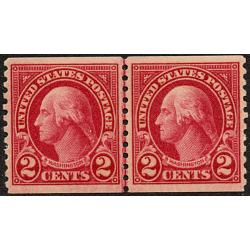 #599 2¢ Washington, Carmine Coil Line Pair, H & CR