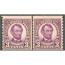#600 3¢ Abraham Lincoln, Purple, Coil Line Pair