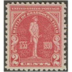 #688 2¢ Battle of Braddock\'s Field, Carmine Rose, 175th Anniversary