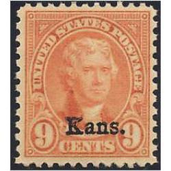 #667 9¢ Jefferson, Light Rose 9¢ "Kans." Overprint, NH