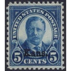 #663 5¢ T. Roosevelt Deep Blue \"Kans.\" Overprint, VLH