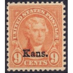 #667 9¢ Jefferson, Light Rose \"Kans.\" Overprint, NH
