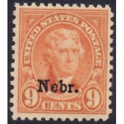 #678 9¢ Jefferson, Light Rose \"Nebr.\" Overprint, NH