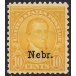 #679 10¢ Monroe, Orange Yellow "Nebr." Overprint, NH