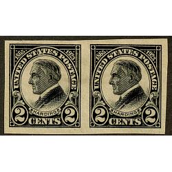 #611 2¢ Harding Pair, Black Very Fine, Hinge Remnant