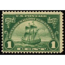 #614 1¢ Ship "New Netherlands", Dark Green, NH, Fine