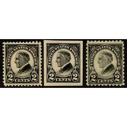#610-612 2¢ Harding Black, Complete Set of Three, NH, Very Fine