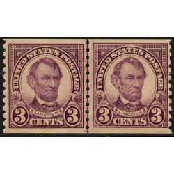 #600 3¢ Abraham Lincoln, Purple, Coil Line Pair NH