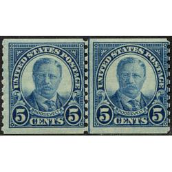 #602 5¢ Theodore Roosevelt, Dark Blue, Coil Line Pair Never Hinged
