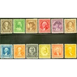 #704-15 Washington Portraits, Complete Set of Twelve, Lightly Hinged