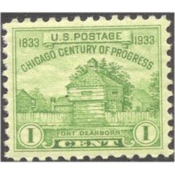 #728 1¢ Chicago Fort Dearborn, Yellow Green