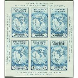#735 Byrd Antarctic Expedition, Imperforate Souvenir Sheet of 6