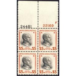 # 834 Coolidge, Top Margin Plate Block, 24481/22169 Scarce