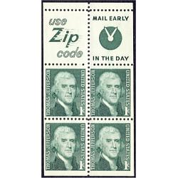 #1278b Jefferson, 1¢ Pane 4 + 2 Labels