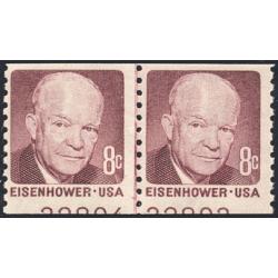 #1402 8¢ Eisenhower, Line Pair with Partial Plate Number