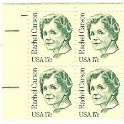 #1857 Rachel Carson, Plate Number Block of 4