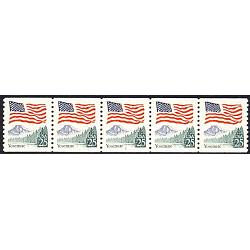 #2280a Flag and Yosemite, PNC Plate Number Coil Strip of 5, #2