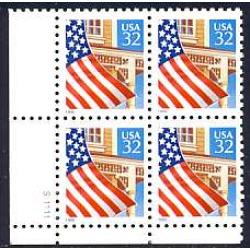 #2897l Flag over Porch, Large Blue 1995, Low Gloss Gum, Plate Block