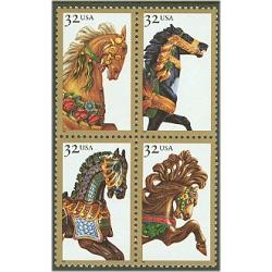 #2979a Carousel Horses, Block of Four