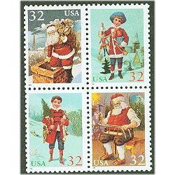 #3007a Santa & Children, Sheet Stamp, Block of Four