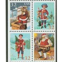 #3007av Santa & Children, Block of Four from Booklet Pane of Ten