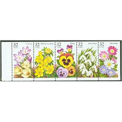 #3029a Winter Flowers, Booklet Pane of Five Folded