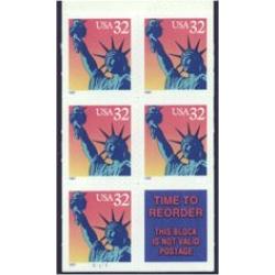 #3122c Statue of Liberty, Pane of Five + Label